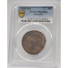 AUSTRALIA 1958 . ONE 1 PENNY . PROOF . PCGS PR64